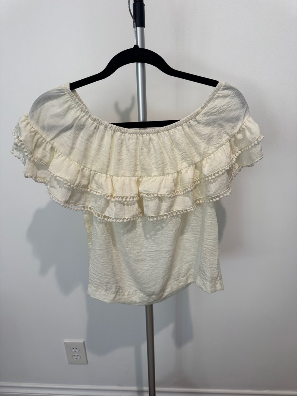 lovestitch Cream Off-Shoulder Ruffle Crop Top